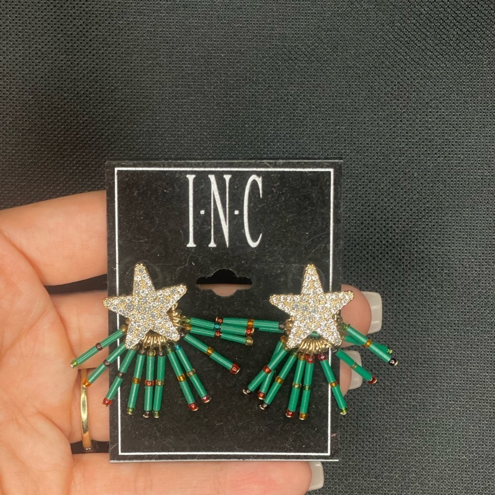 INC Starburst Earrings with Green Beads